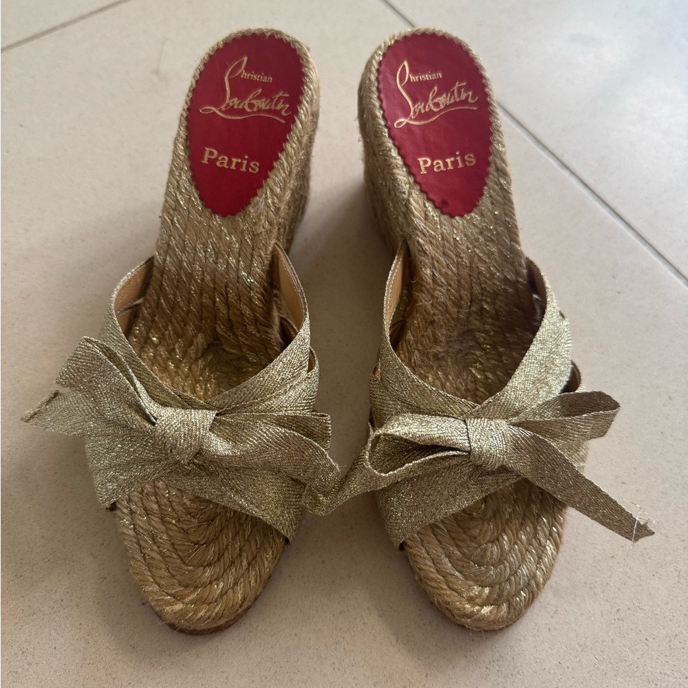 Christian Louboutin Gold Espadrilles with Jute Sole
